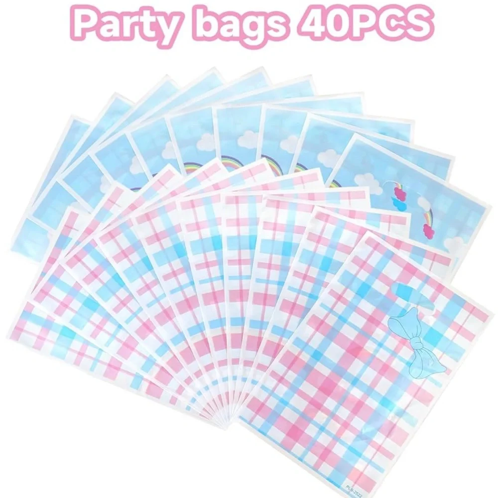 40~Rainbow&Clouds Party Favor Bags,Cute Cartoon Blue Bow Goodie Candy Treat Bags